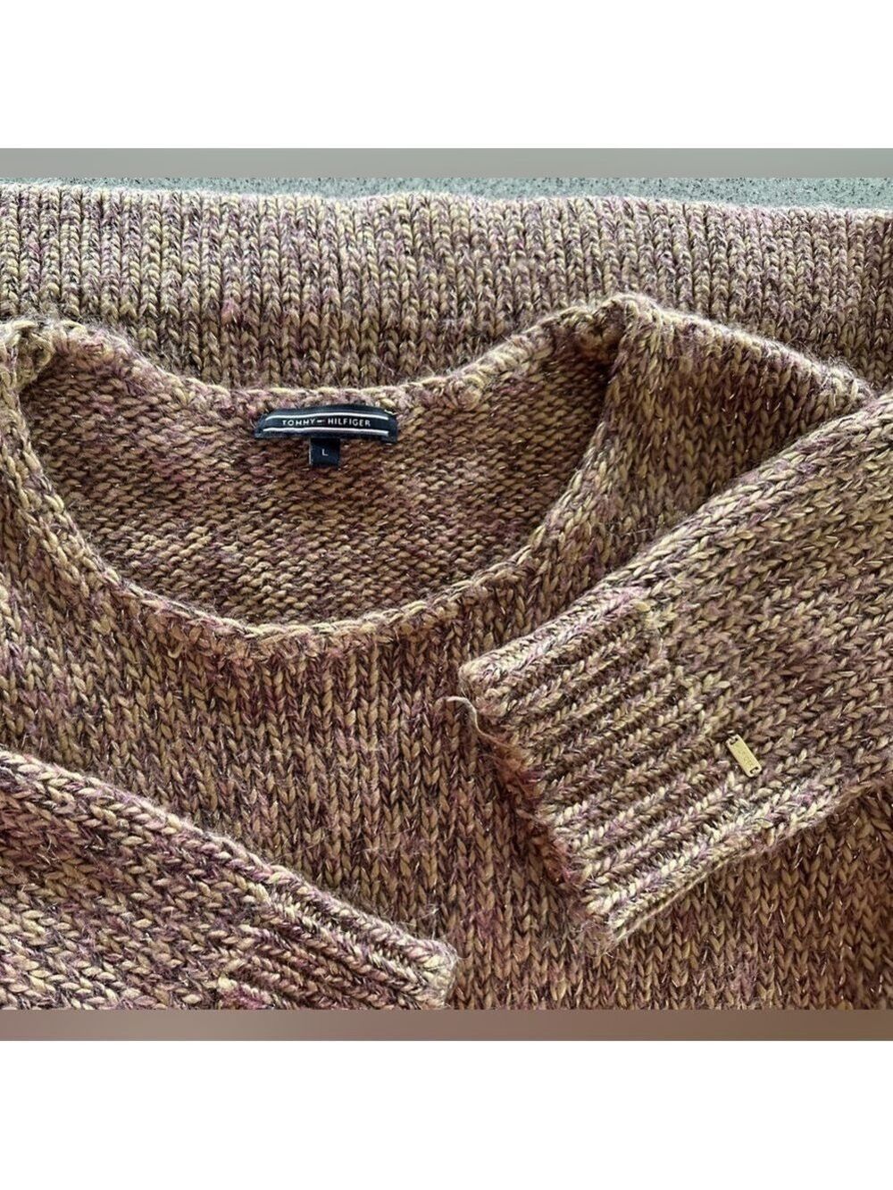 Tommy Hilfiger Gold Thread Mohair Sweater Shimmer Knit Winter Women’s L Heavy - Picture 7 of 16